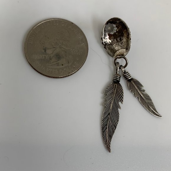 Nakai Vintage Sterling Turquoise Feather Earrings - Picture 5 of 5